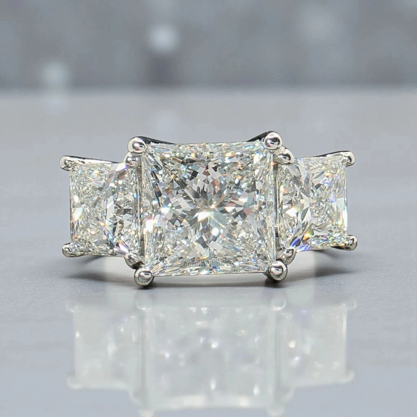 Princess Cut IGI Certified Diamond Ring Lab Grown 14k White Gold 4 Ct VVS E F