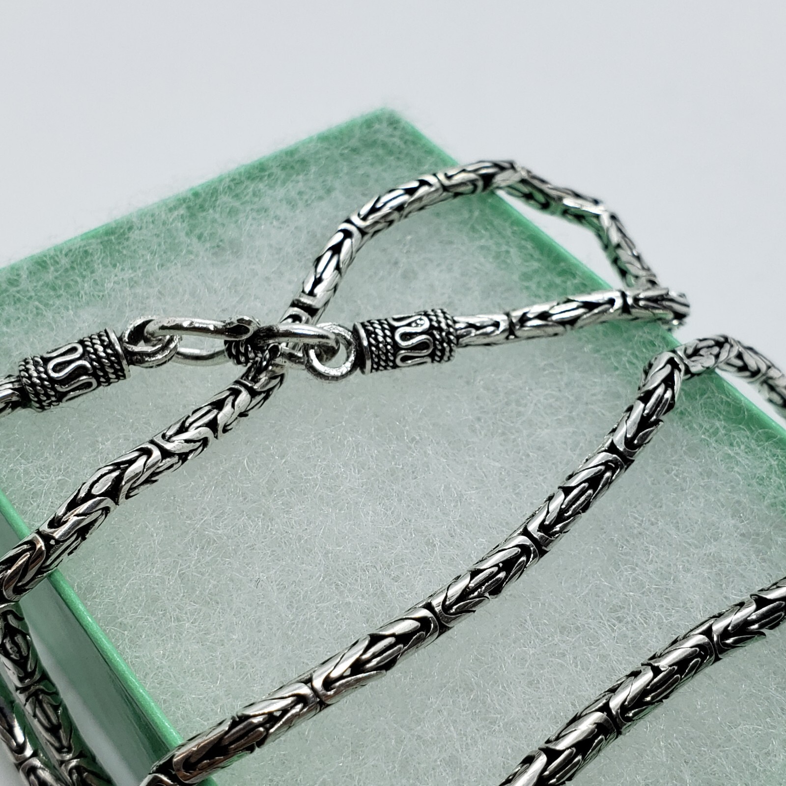 2.5mm Sterling Silver Round BYZANTINE Chain Necklace Bracelet Antiqued Finish