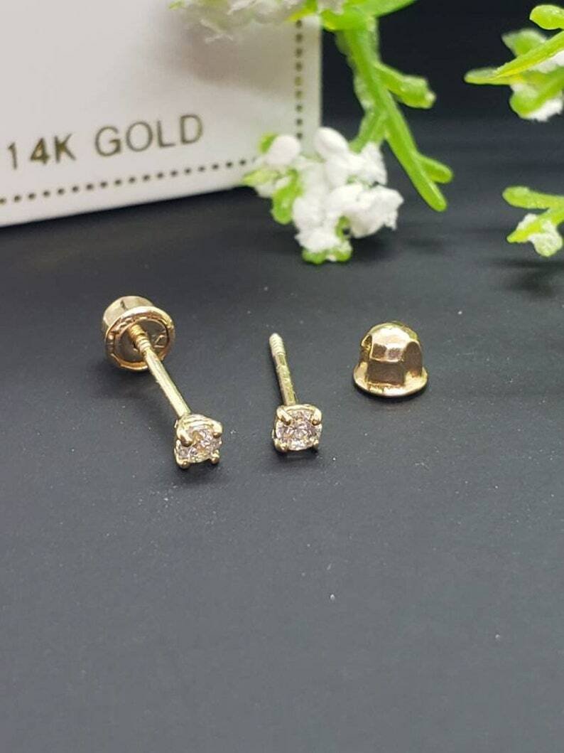 Moissanite 14K Solid Gold 2.00 mm 3.00 mm 4.00mm 5.00mm Low Basket Thin Post