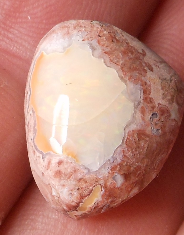 11.15ct Mexican Fire Opal 16.9×14.2×8.6mm Freeform Cabochon white opal