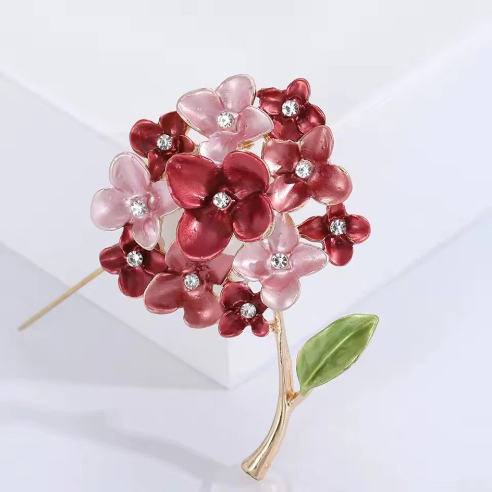 Enamel Hydrangea Flower Bouquet Brooch Crystal Floral Pin Gold Statement Jewelry