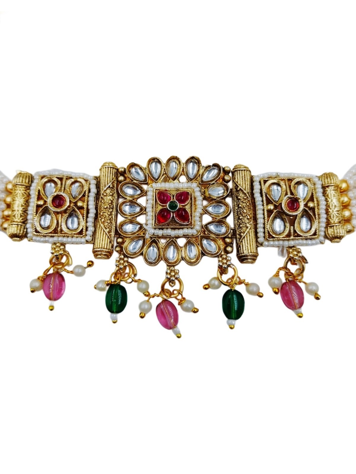 Bollywood Rajwadi Kundan Pearl Choker Set Gold Tone Bridal Wedding Jewelry