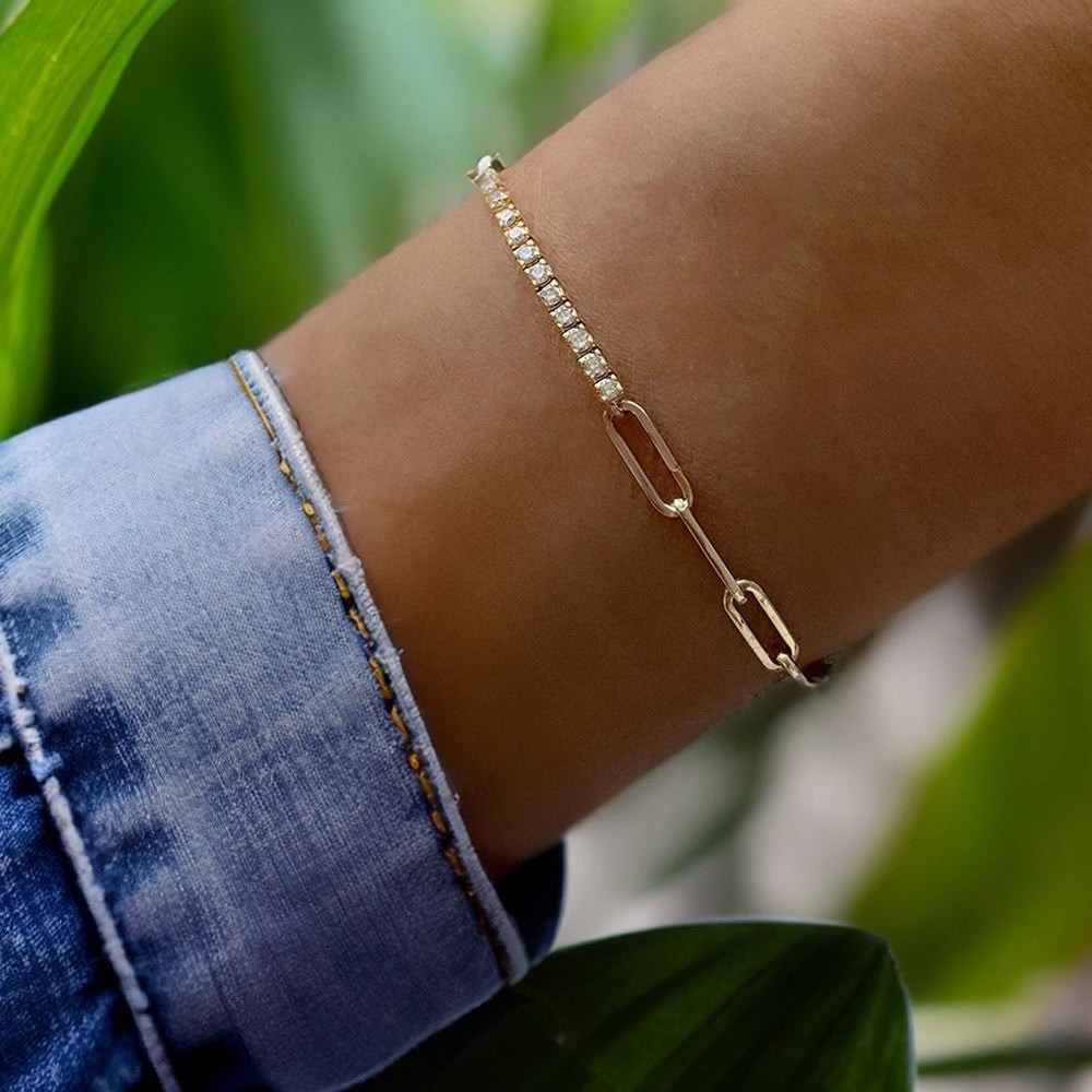 14K Yellow Gold Lab-Grown Diamond Paperclip Tennis Bracelet 1.20 CTW 7″