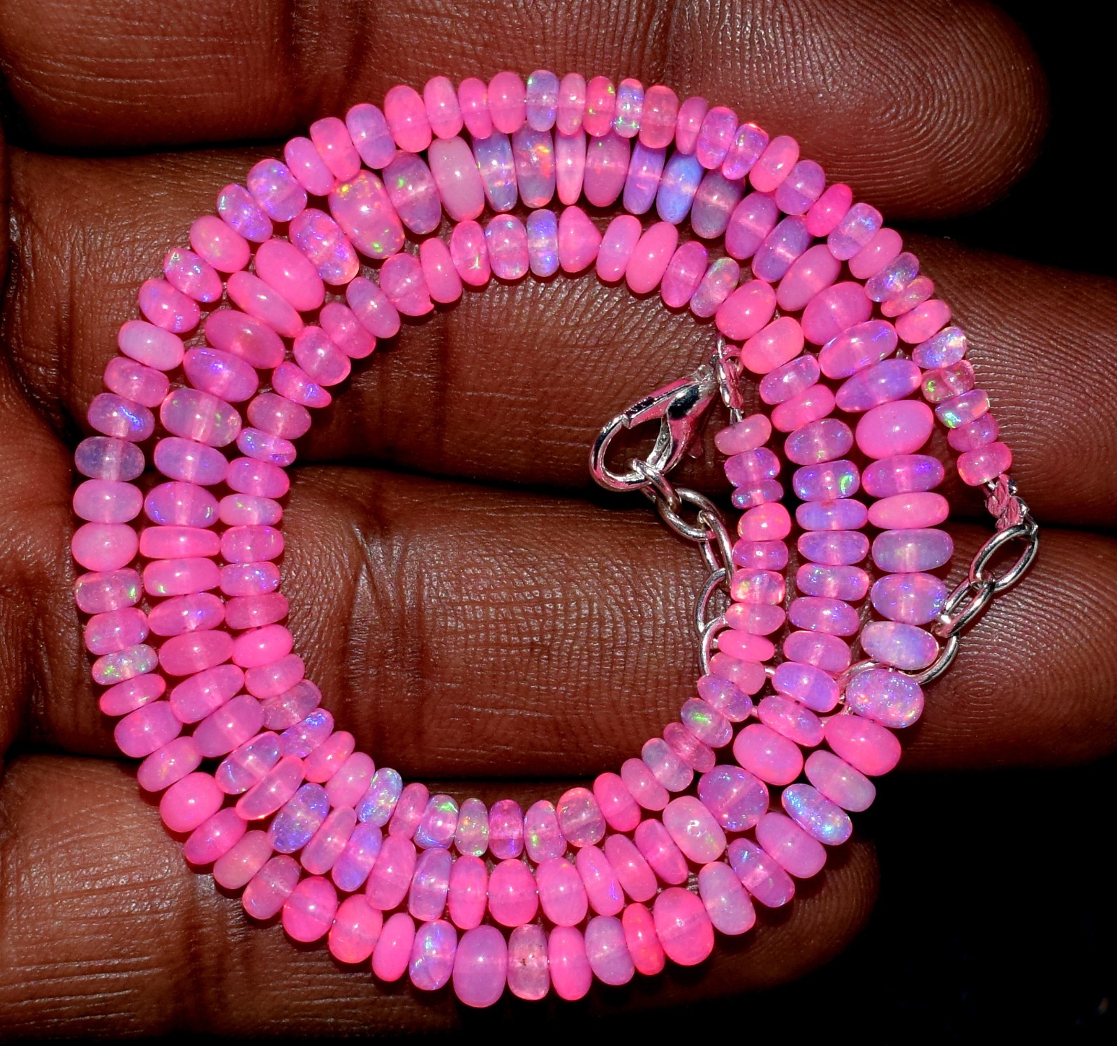 16″Natural Ethiopian Opal Wello Fire Opal Gemstone Beads Necklace