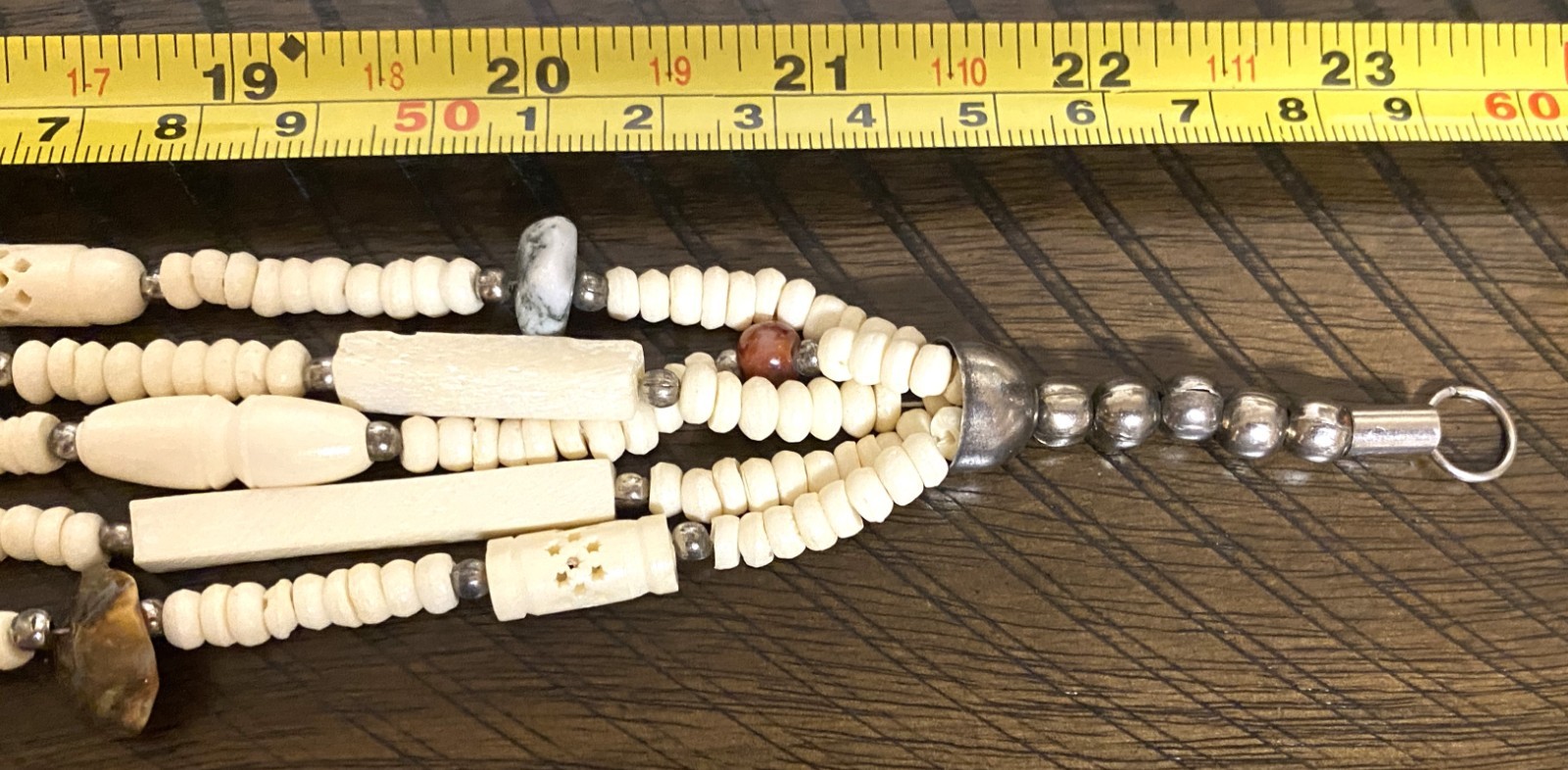 5 Strand Carved Bovine Bone & Gemstone Necklace