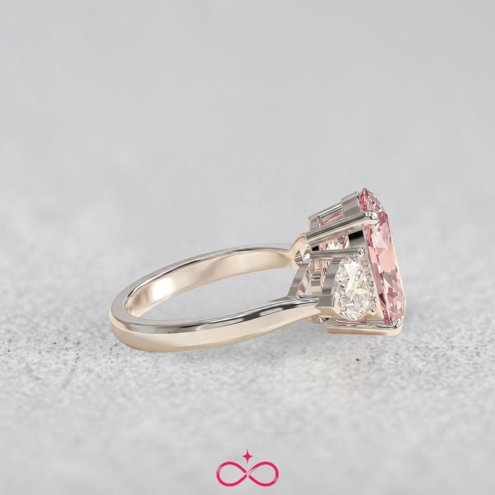 14k White Gold Ring 3.80 Ct IGI Lab Created Fancy Intense Pink Oval Cut Diamond