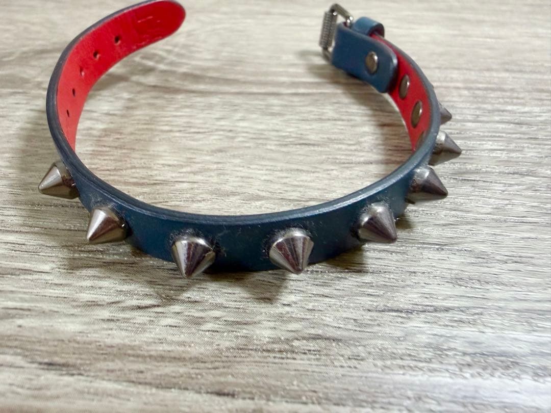 Christian Louboutin Spike Studded Leather Bracelet Navy Blue Red Punk Cuff Bag