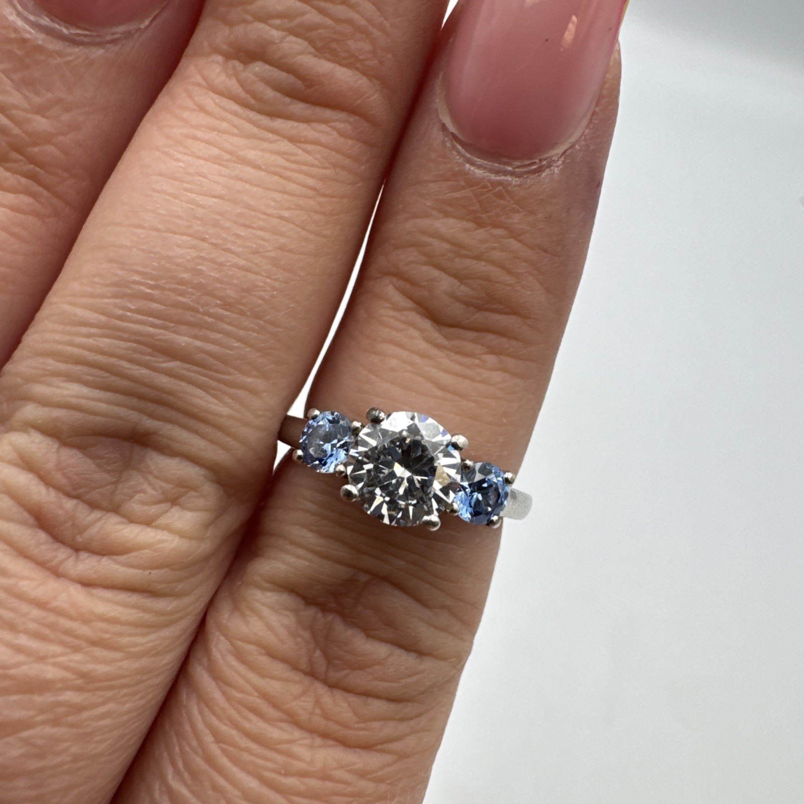 Sterling Silver 925 Blue & Clear CZ Stones 6.40mm Sz 7 Ring 3.3g