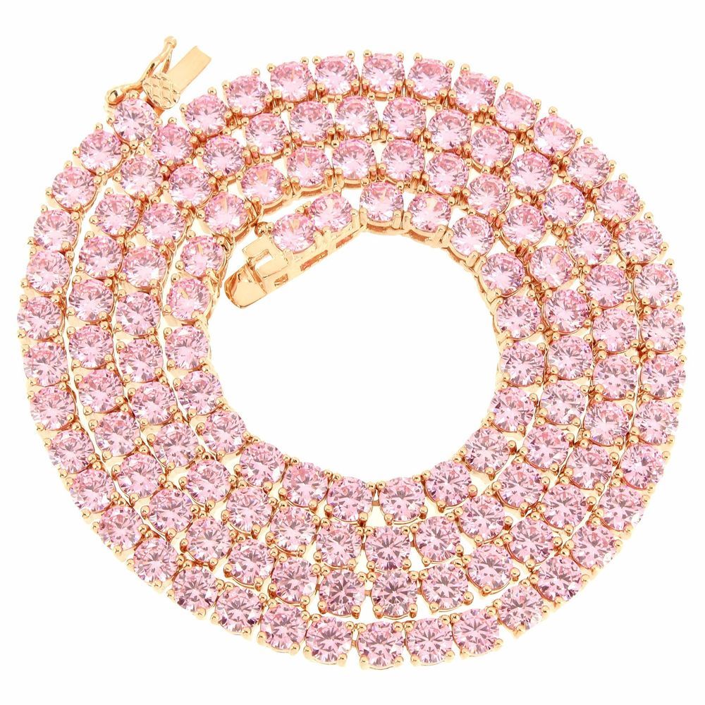 Solitaire 4MM Tennis Chain Necklace Rose Gold Finish Pink Lab Diamonds 16-24”