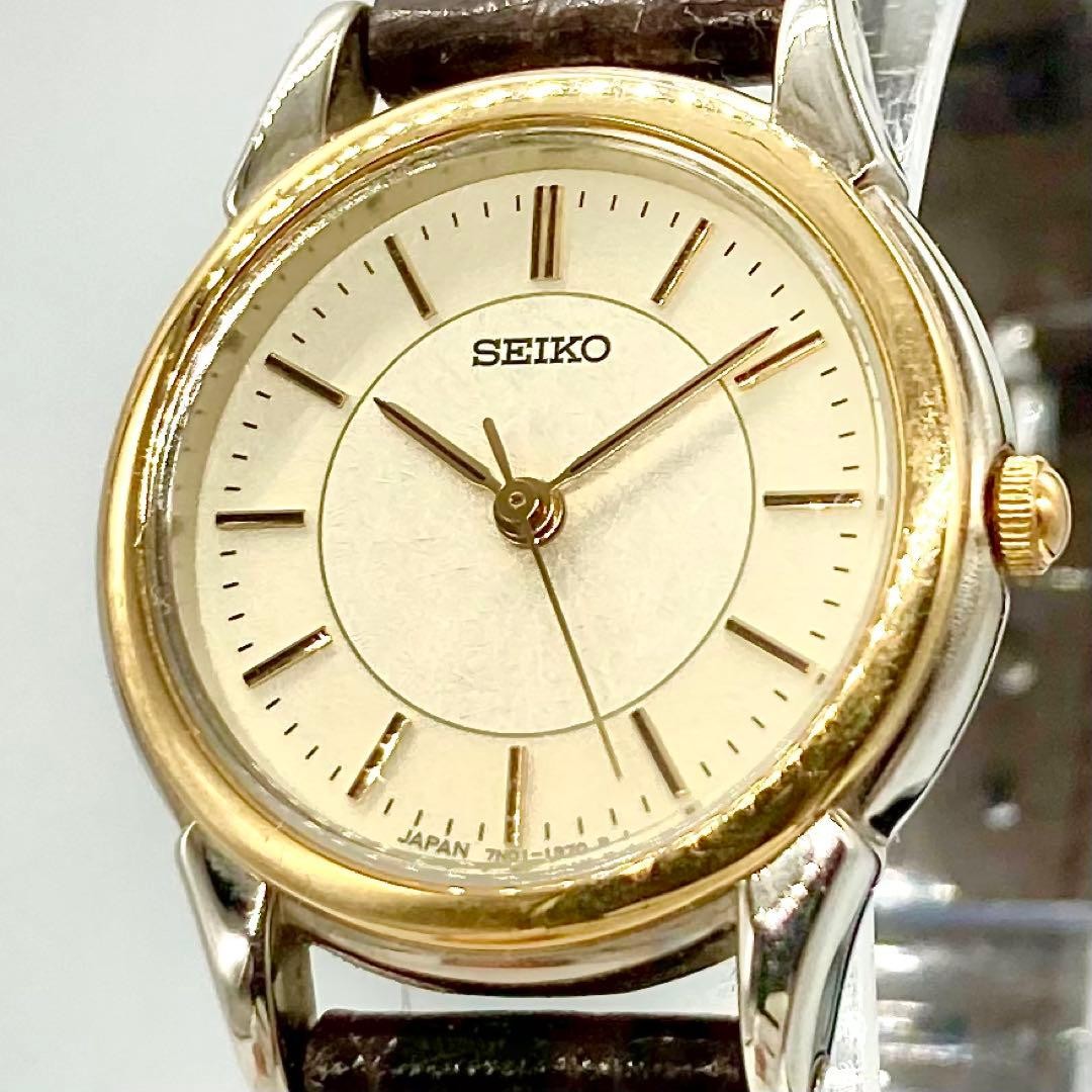 Seiko 7N01-6880 Quartz Womens Watch Dress Classic Gold Bezel wrist 16cm