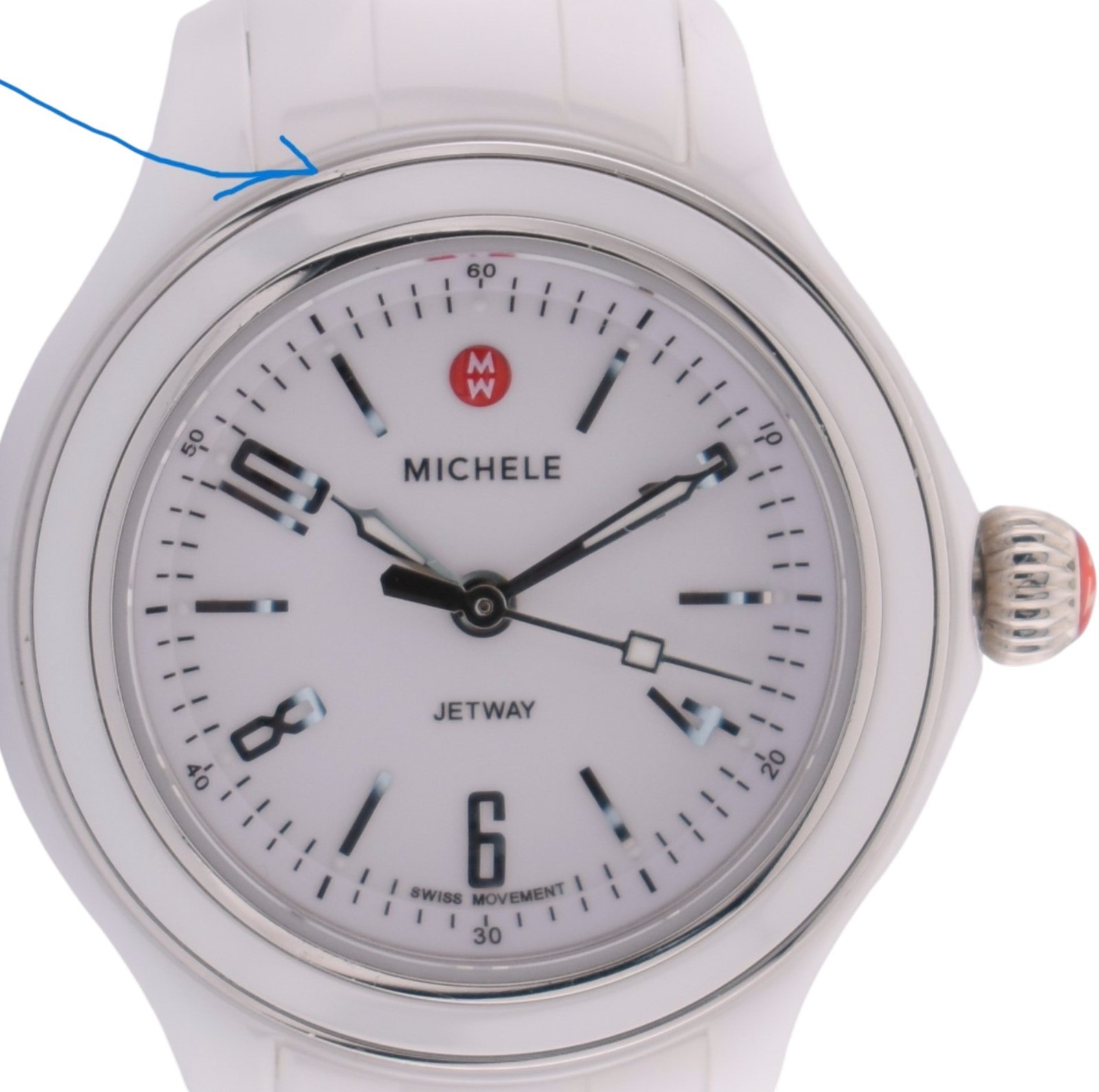 NEW Michele Jetway Mini Ceramic White Bracelet Swiss Watch MWW17E000002 $995.00