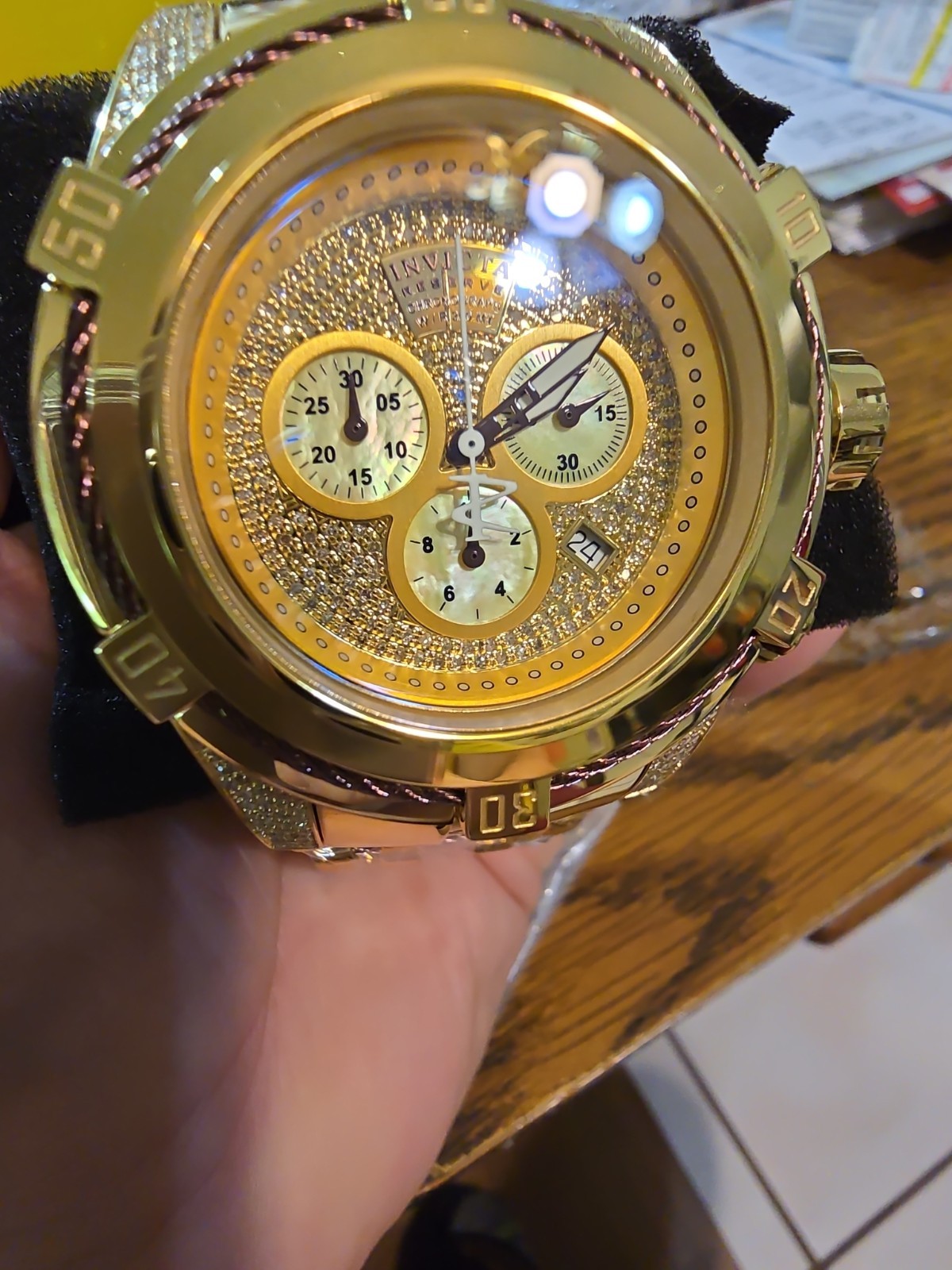 New Invicta Reserve Bolt Zeus 38208 Gold Label 1.31ctw 50mm Swiss Ronda 5040D
