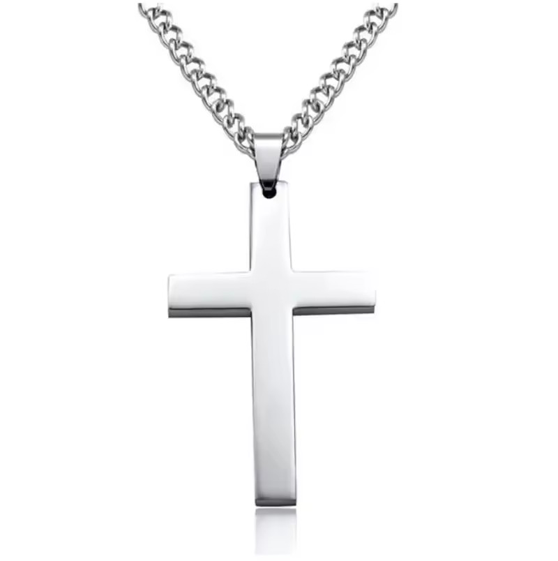 Silver Stainless Steel Simple Plain Cross Pendant Necklace Men’s Women’s Jewelry