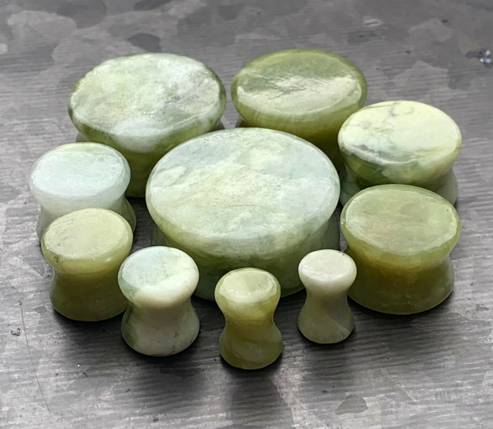 PAIR Natural South Jade Stone Double Flare Plugs Organic Gauges