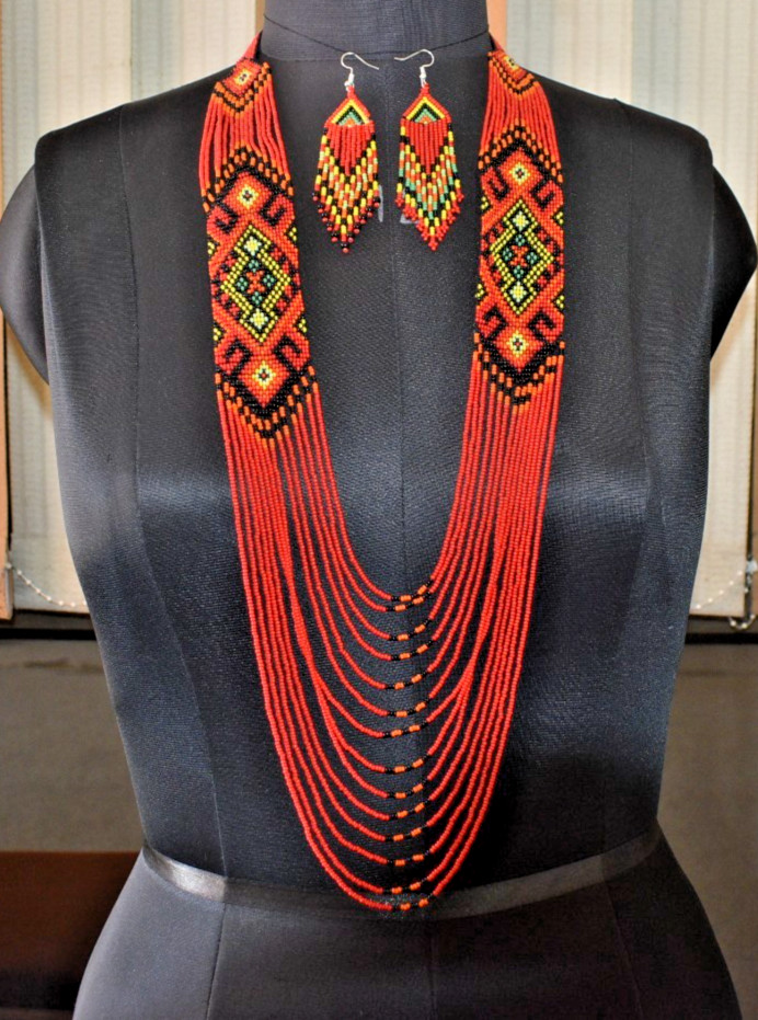 Boho Beaded Handmade Seed Bead American Ukrainian traditional Necklace Earrings