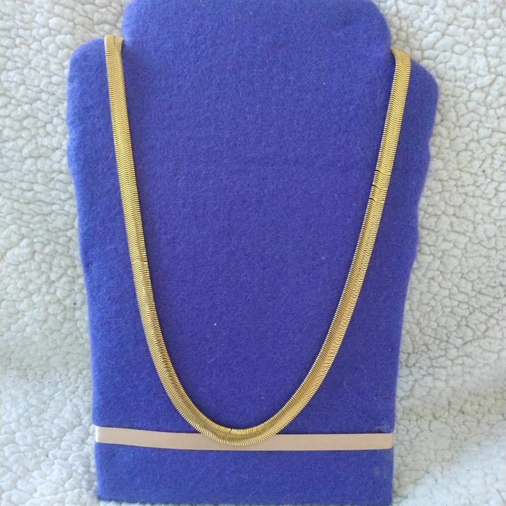 Vintage Gold Tone Wide Omega Herringbone Chain Necklace, Liquid Gold Snake Stran