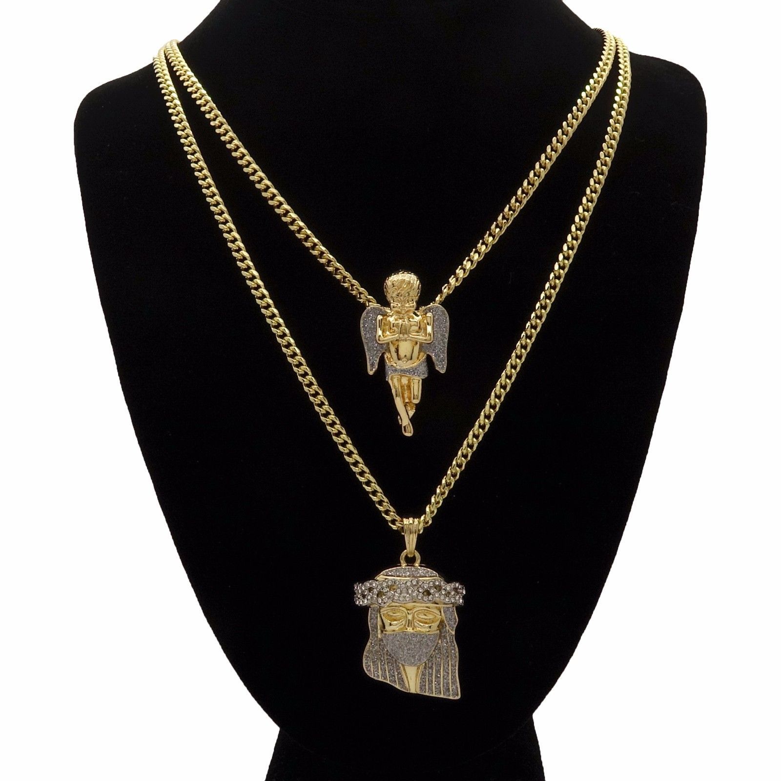 Gold Plated High Fashion JESUS & ANGEL Cubic-Zirconia 30″ & 24″ Cuban Chain