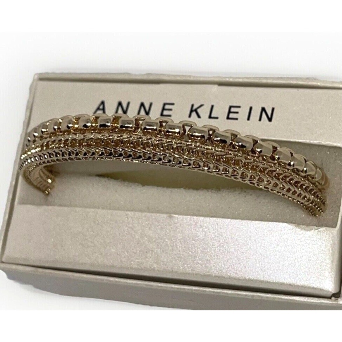 Anne Klein Gold Tone Bangle Bracelet (2 Piece Set) Trendy Stacking Style NWT