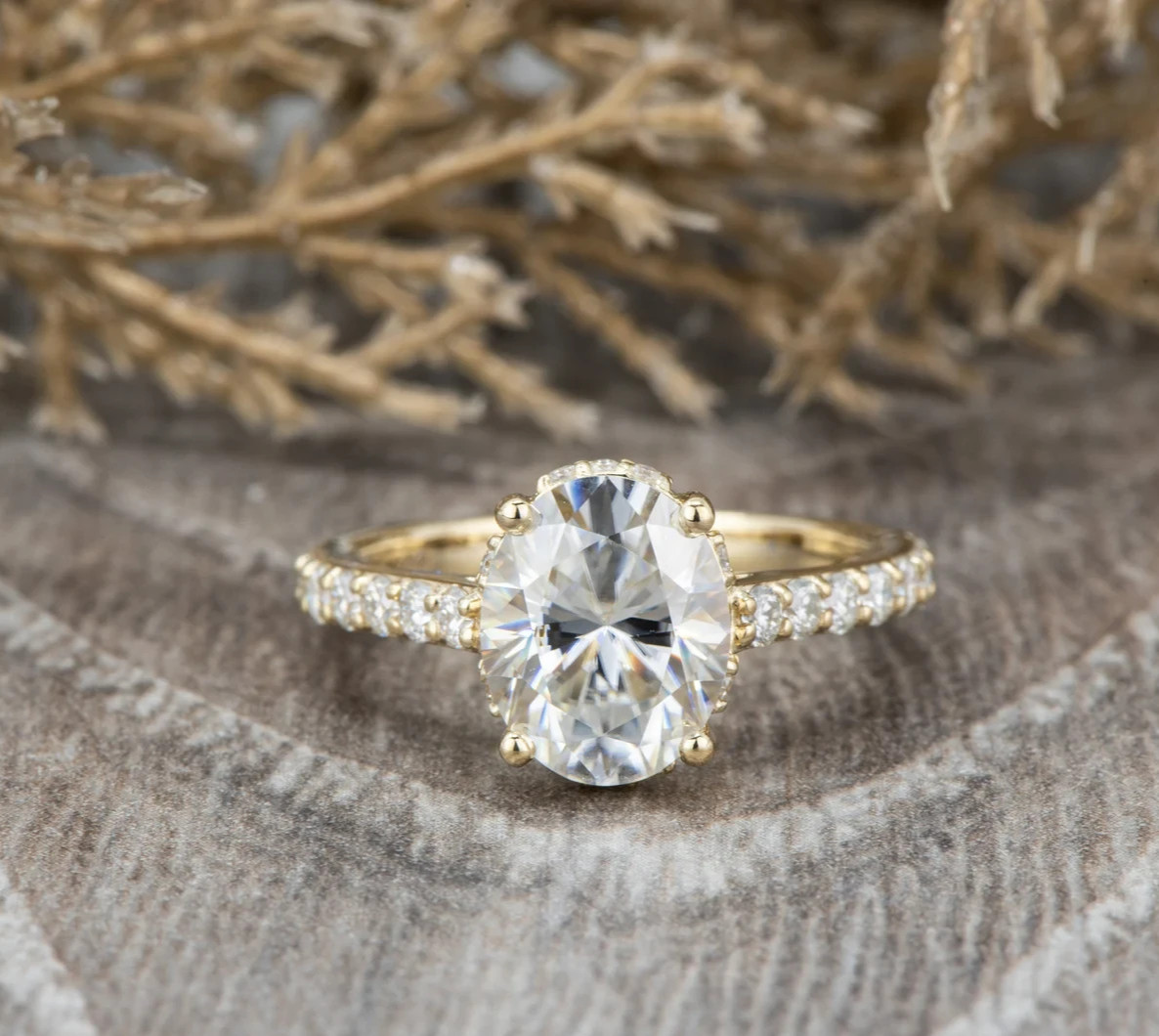 14k Yellow Gold 1.50Ct Oval Cut Lab Grown Diamond Sister Gift Hidden Halo Ring