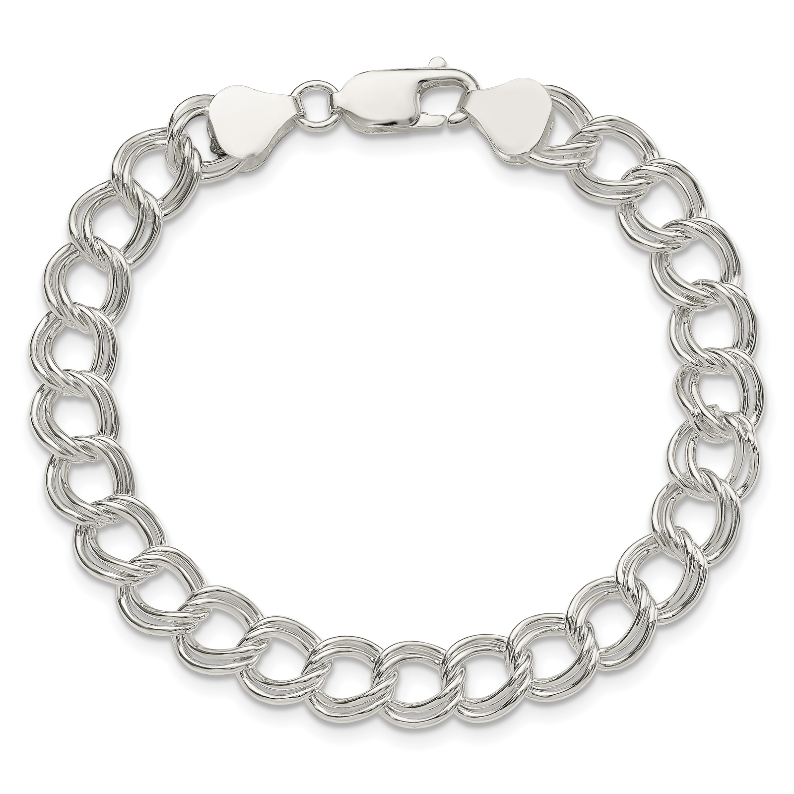 Silver 7.75mm Solid Double Link Charm Bracelet QG1163