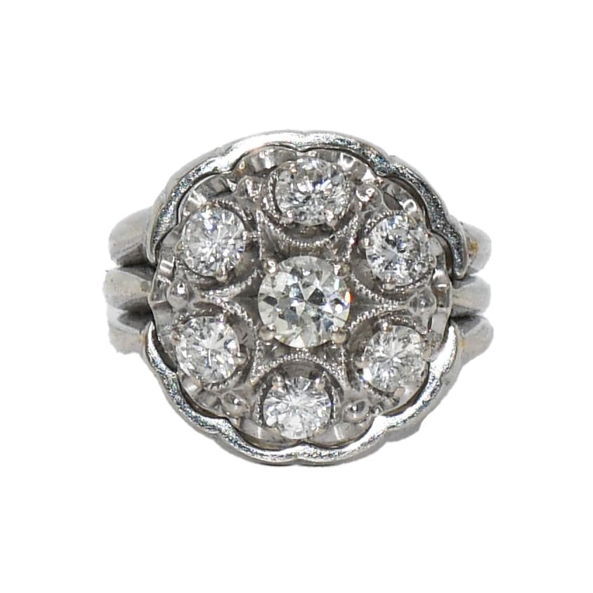 14K White Gold Estate Diamond Ring 1.00tcw I-J Color SI Clarity – Size 3.75