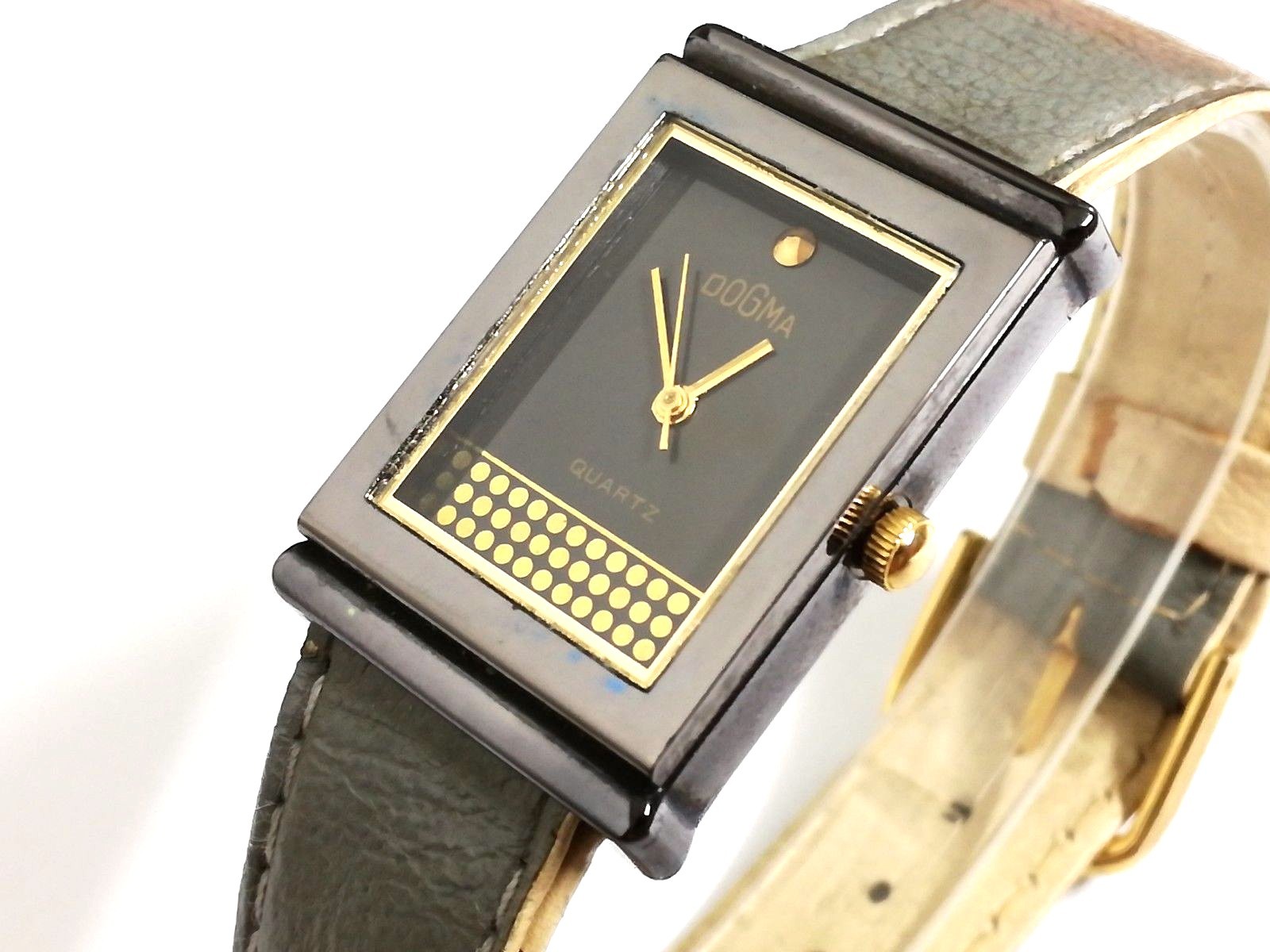 Dogma Quartz Watch New Black And Gold Two-Tone Leather Strap
