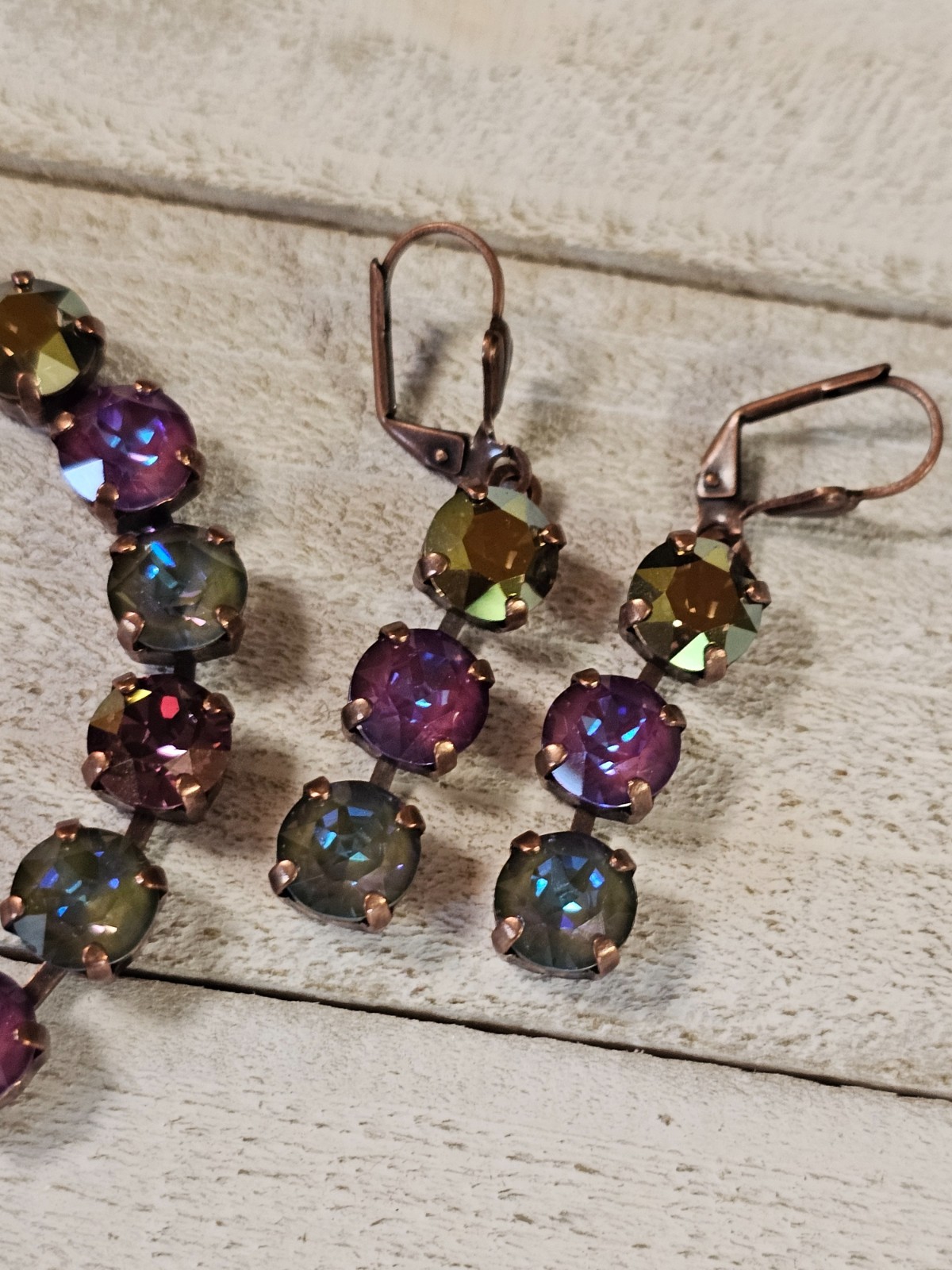 B1-9 Olive Purple Copper Drop Earrings Matching Cup Chain Bracelet Set