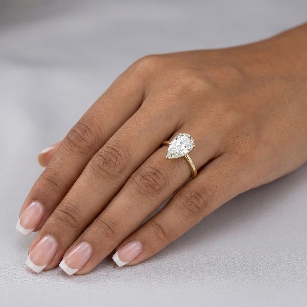 Solitaire Engagement Ring Petite 14K Gold 2.78 CT Pear Lab-Grown Diamond H VS1
