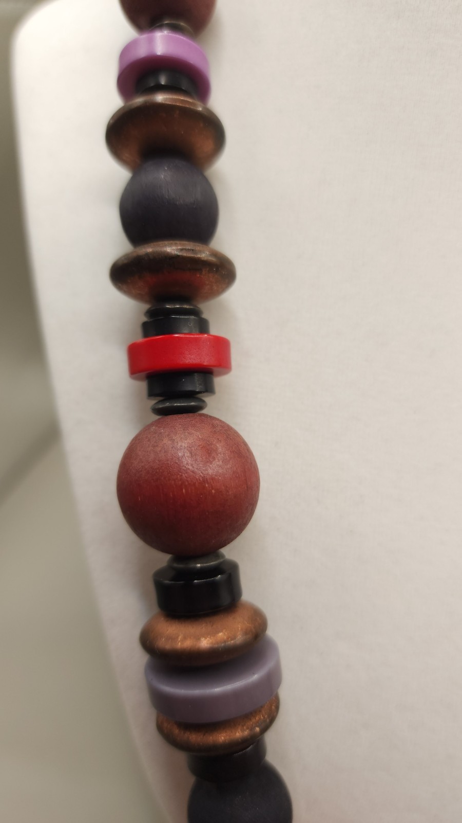Vintage 70s 80s Chunky Wood Acrylic Bead Statement Necklace Boho Retro 23″ 3.2oz