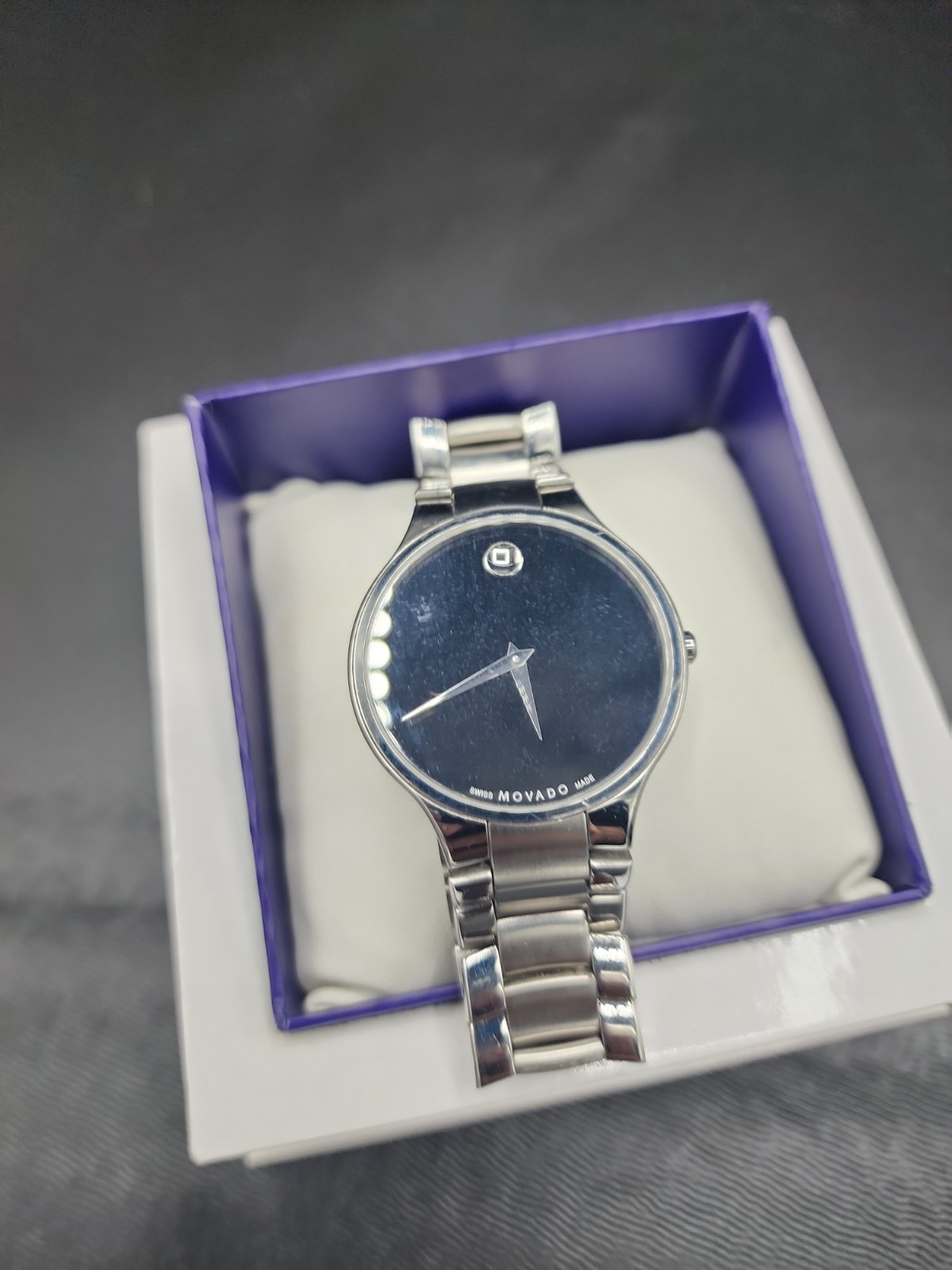 Movado Museum Stainless Steel Men’s Wristwatch – New Battery No Box