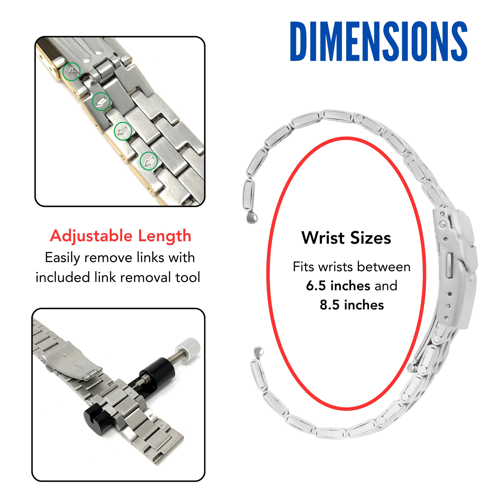 22mm Curved Tapered Steel Metal Watch Band for Raymond Weil Freelancer