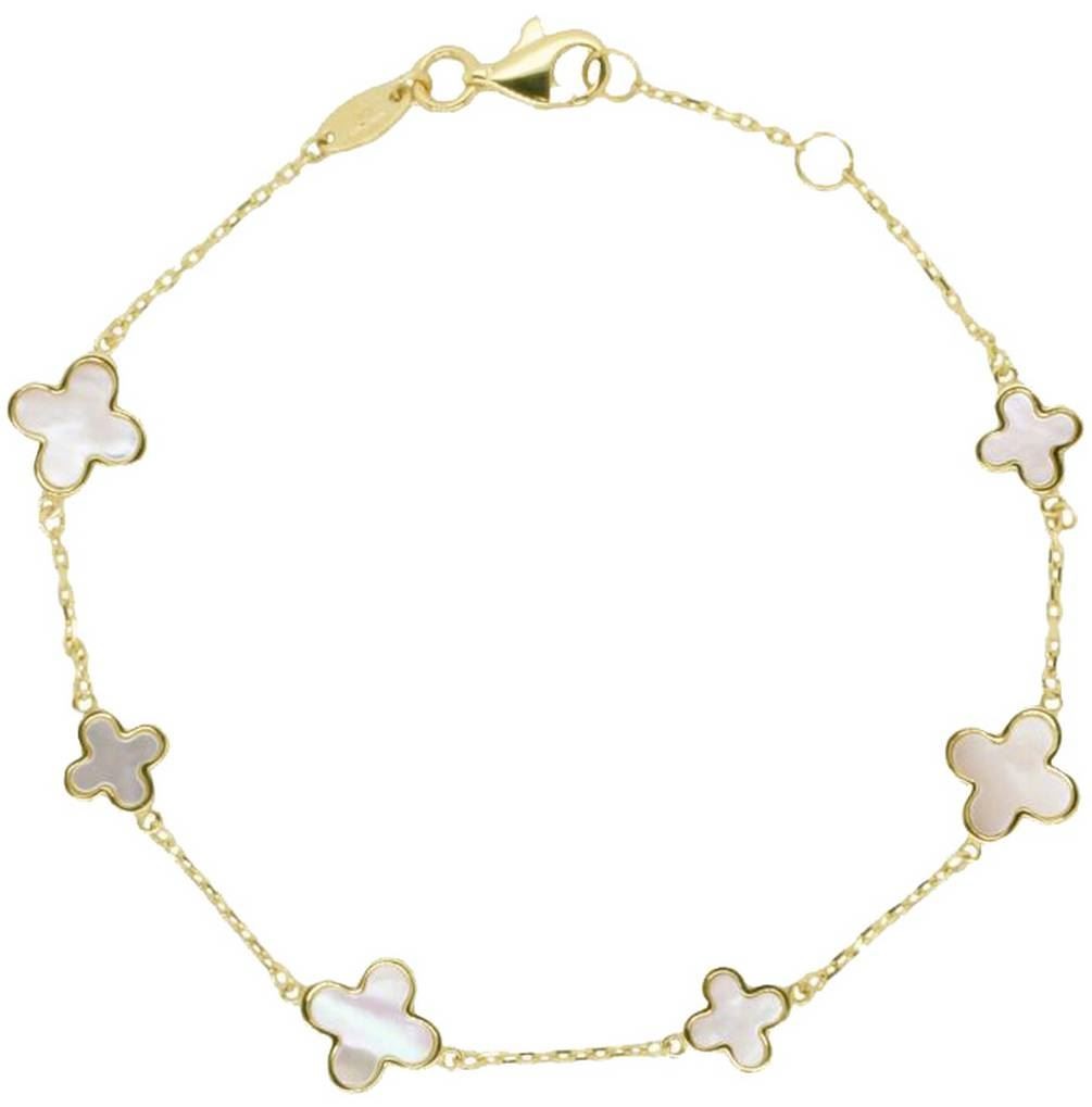 Mark Milton Womens Mother of Pearl Flower Bracelet – Yellow Gold/White