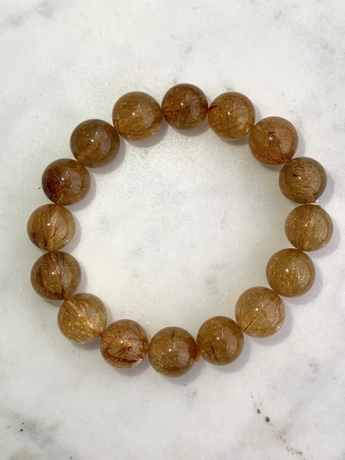 13.7mm Natural Golden Rutilated Quartz Bracelet Gold Rutile Crystal Beads