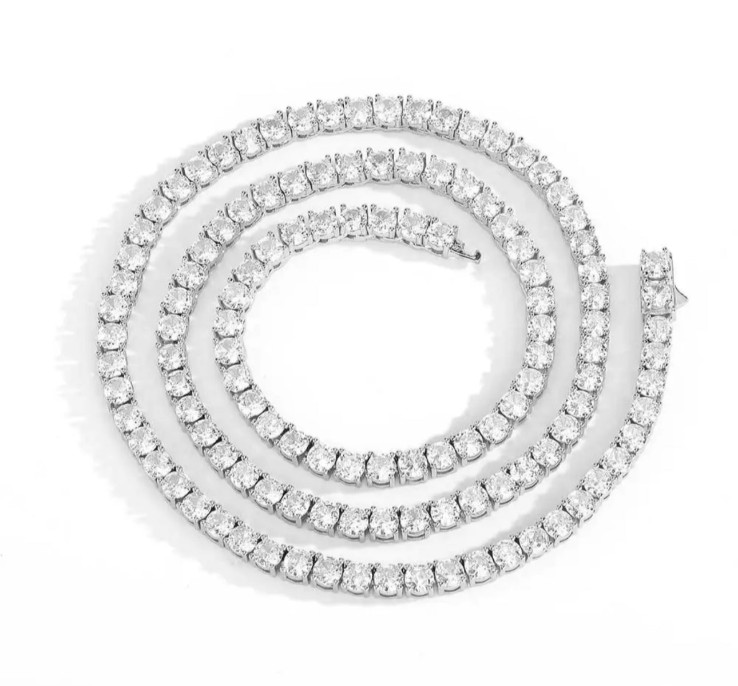 Cubic Zirconia Trillion Tennis Necklace 4mm Silver Jewelry Multiple Lengths