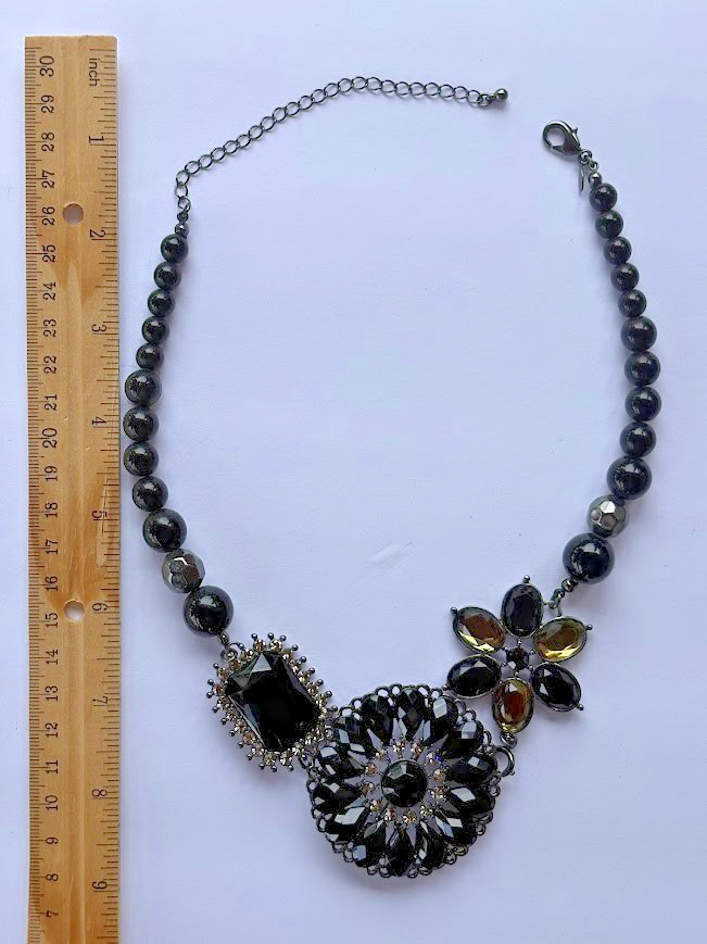 Vintage Premier Designs Crochet Black Pendant Necklace Brooch RETIRED