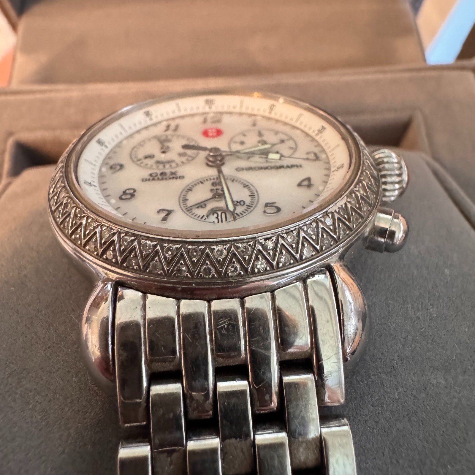 Michele Diamond CSX Chronograph Watch Stainless Steel MOP Face