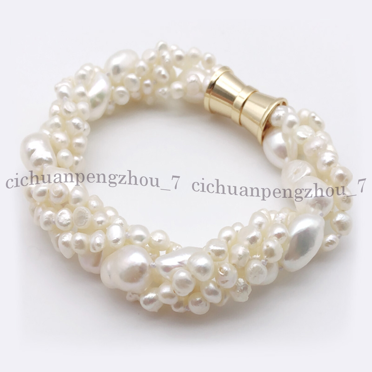 4 Strands Natural White Freshwater Baroque Pearl Bracelet 7-9.5” 5-6mm 9-10mm