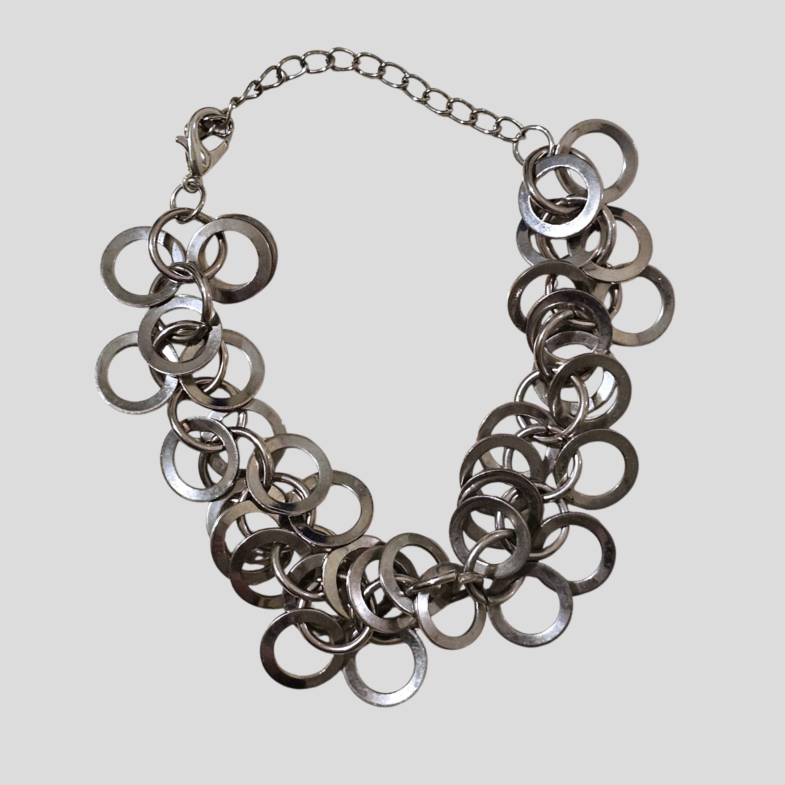 Silver Tone Loop Link Statement Bracelet 7–9” Adjustable Modern Chain Circle…