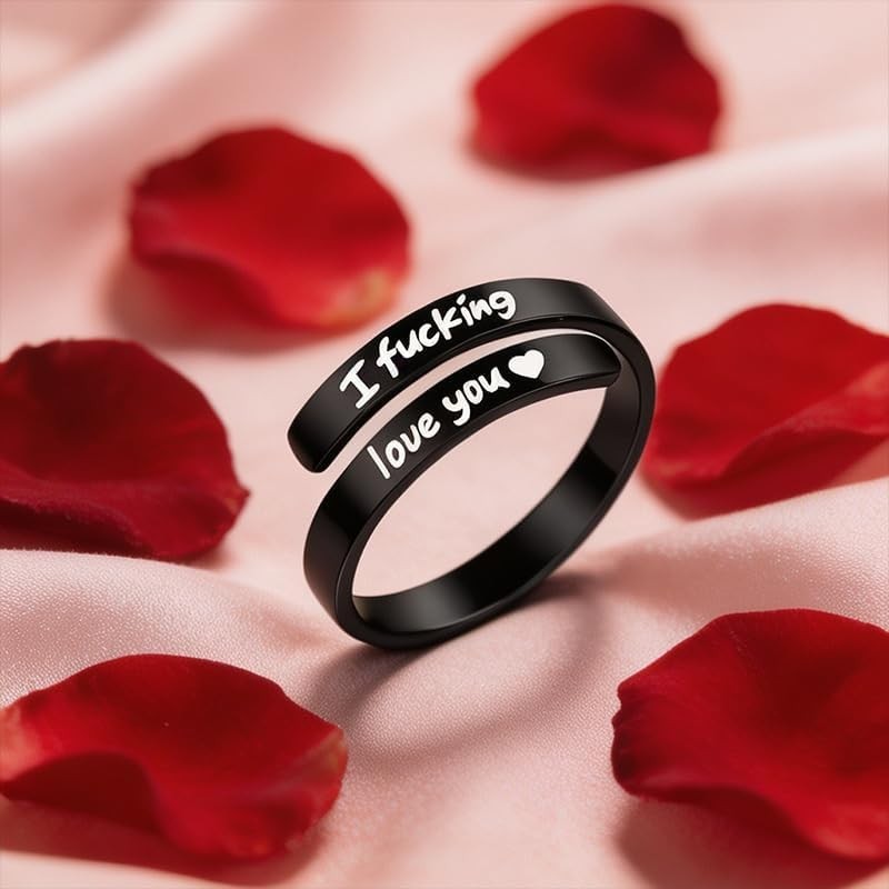 I Fcking Love You Ring, Stainless Steel Engraved Inspirational Words Heart Op…