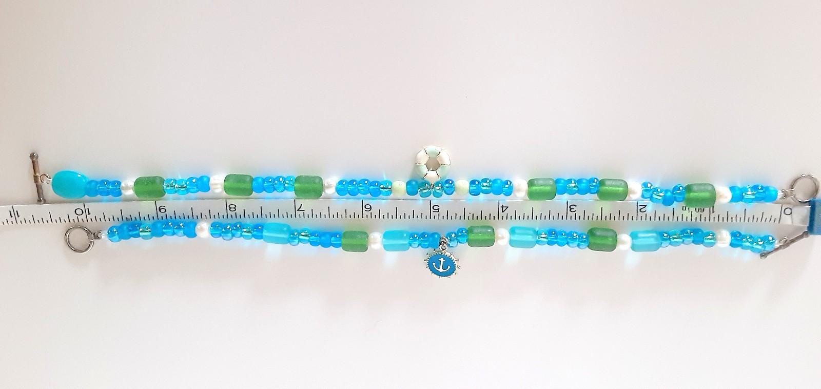 Handmade Sister Friends Sea Glass Nautical Charm Beaded Ankle Bracelet Set