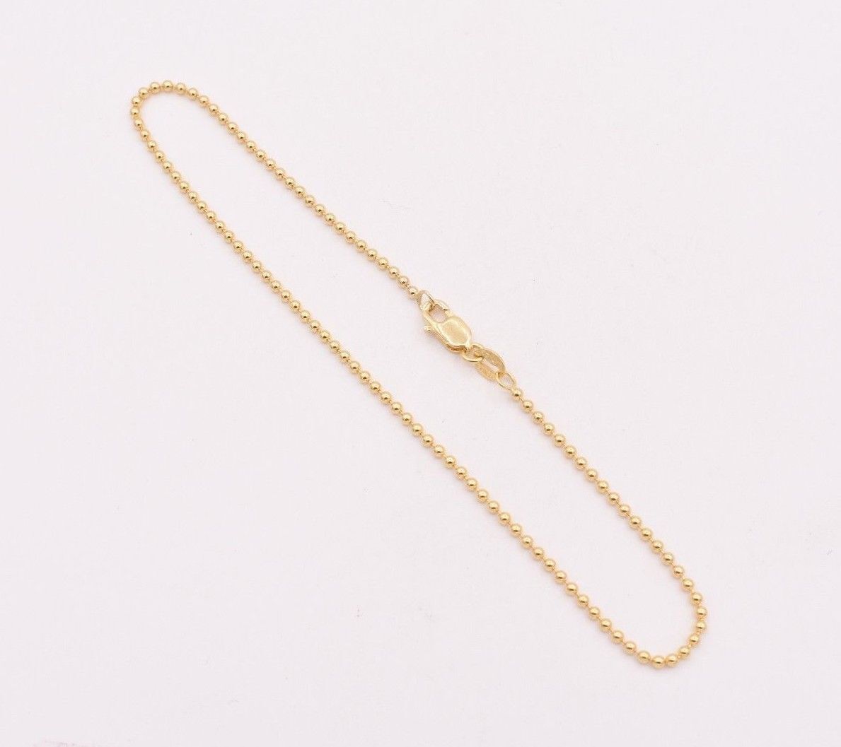 1.5mm Round All Shiny Plain Bead Ball Chain Bracelet Real Solid 14K Yellow Gold