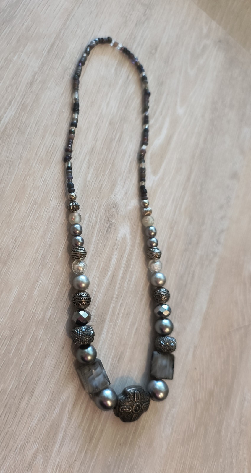 Handcrafted Beaded Grey Necklace