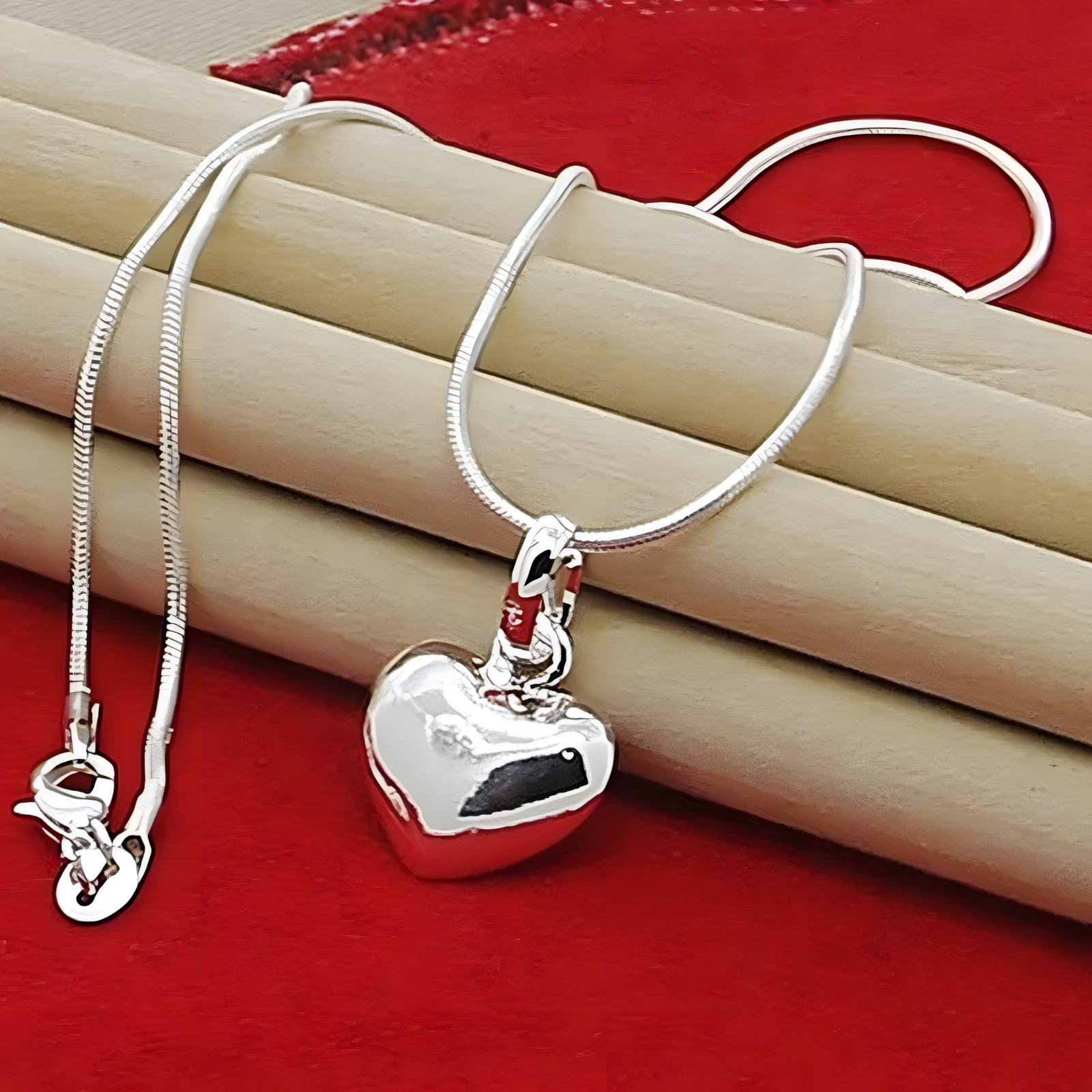 925 Silver-Plated Heart Pendant Necklace Women – Cute & Romantic Snake Chain 872