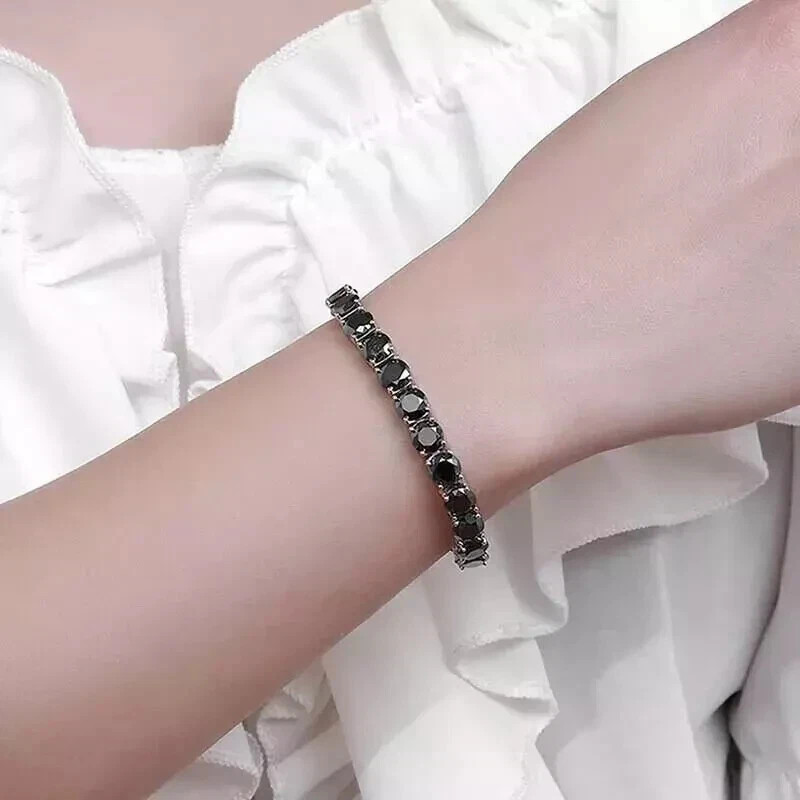 8Ct Round Cut Lab-Created Black Diamond Tennis Bracelet 14K White Gold Plated