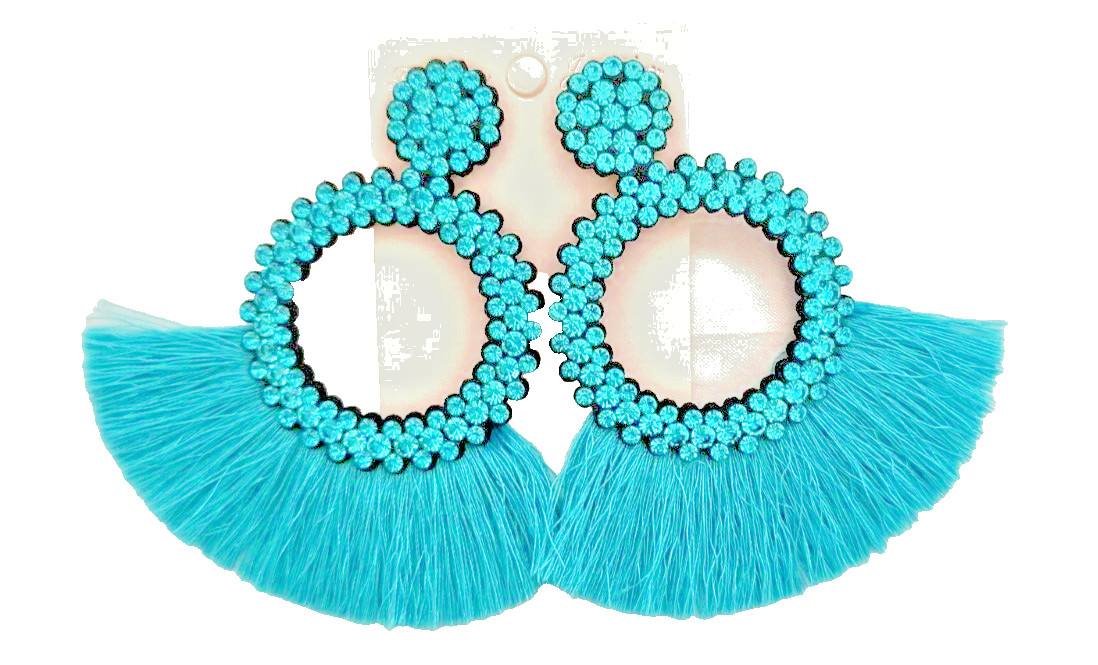 New Fashion Jewelry Dangle/ Drop Earrings Aqua Fringe Crystals Appx 3.5 inx3 in