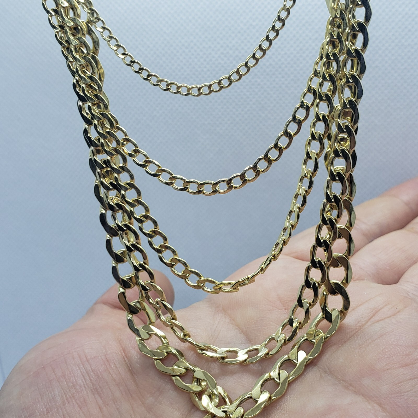 10K Yellow Gold Hollow Cuban Curb Chain Link Necklace Bracelet 2~7mm All Sizes