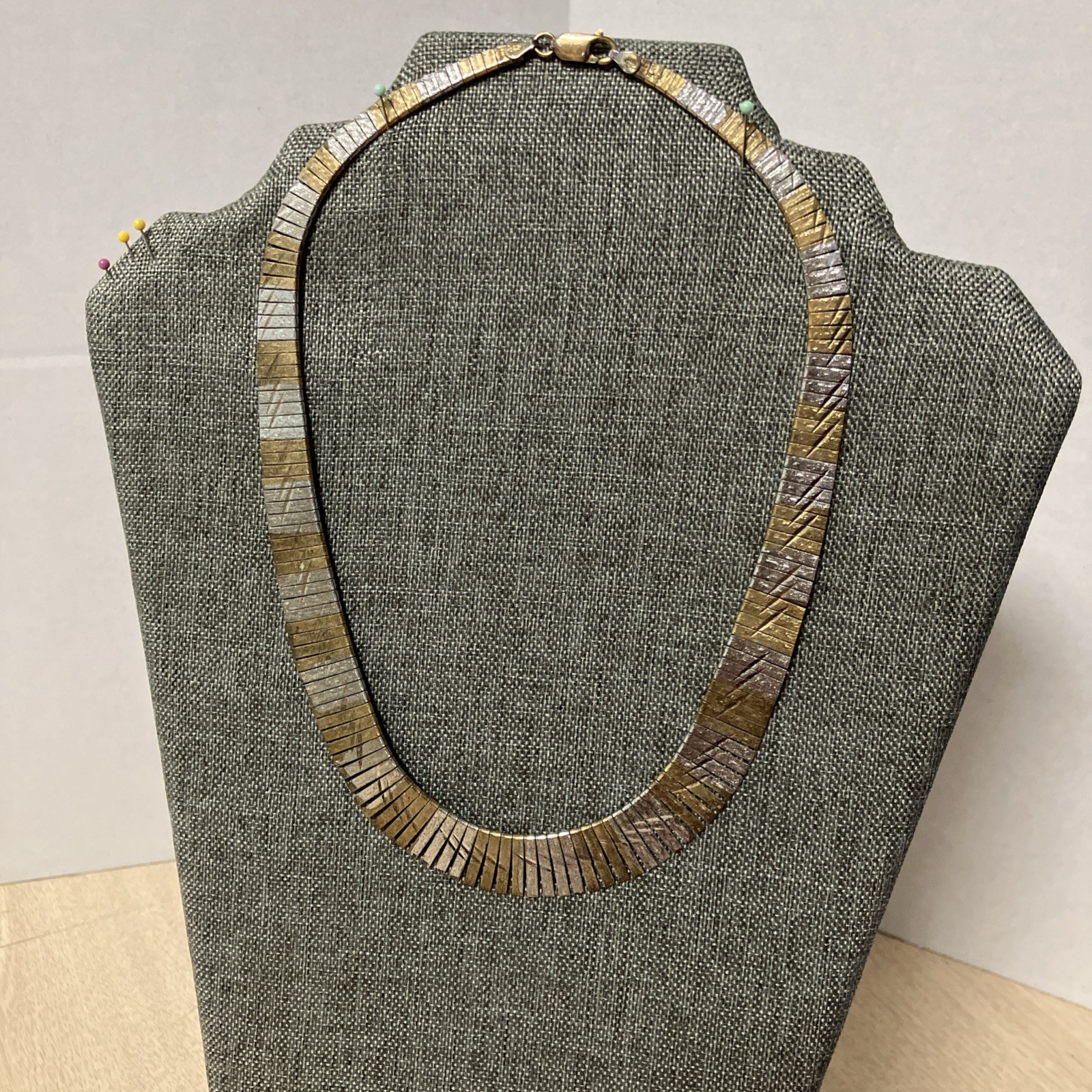 Vintage Sterling Silver Cleopatra Necklace Style With Gold Tone Made In Italy