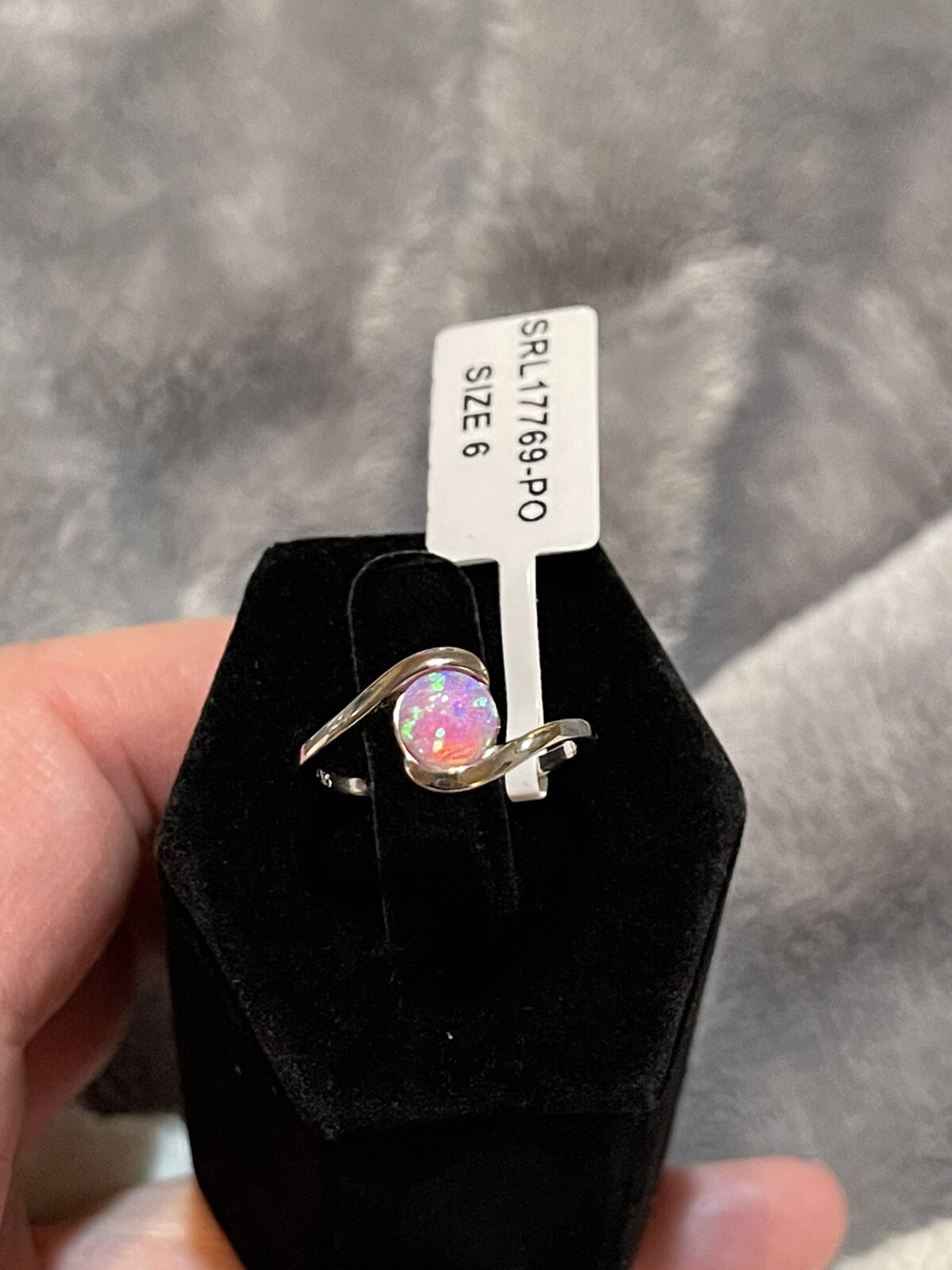 Round Pink Lab Created Opal Sterling Silver 925 Ring Size 6- Tight 6