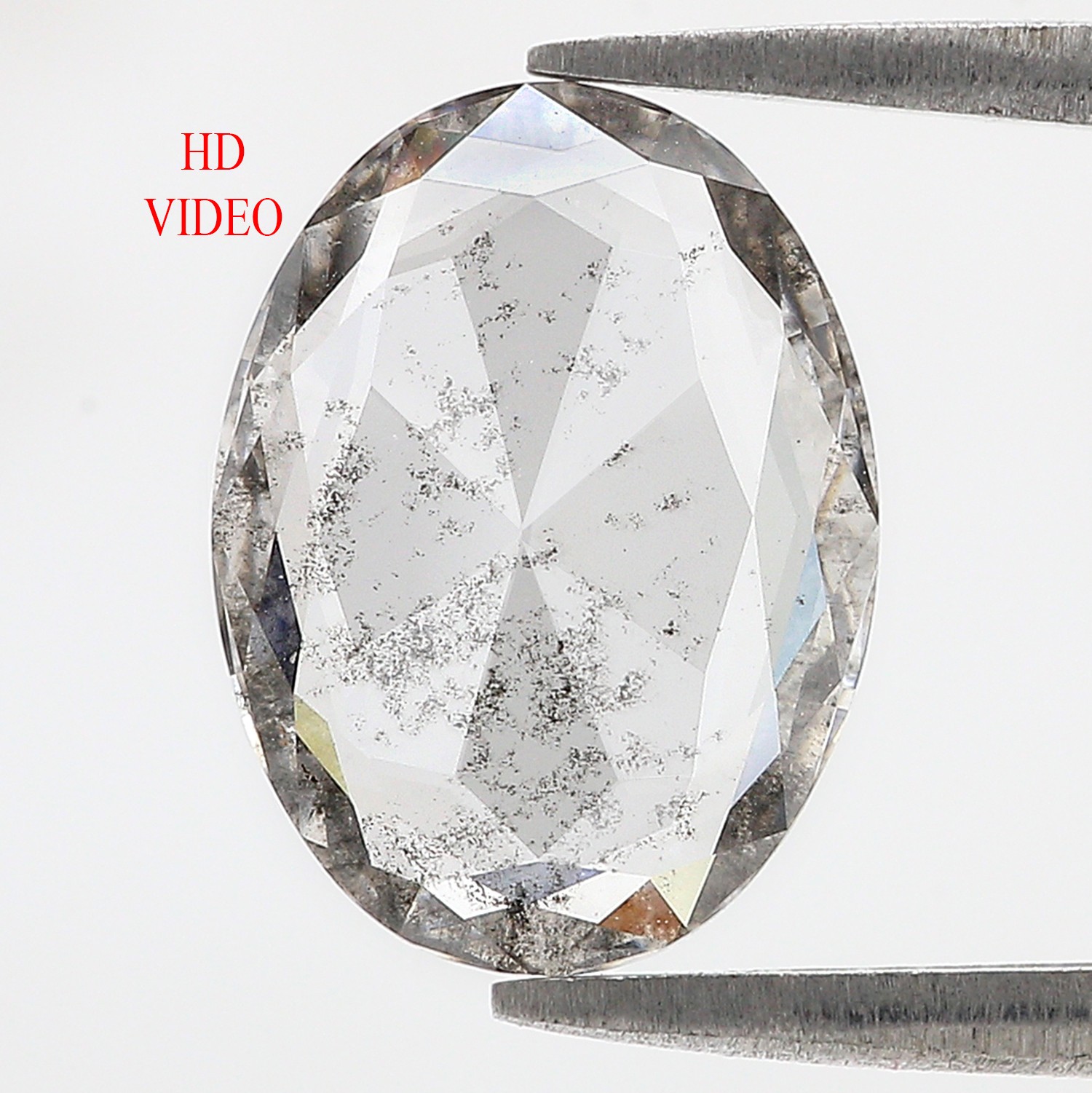 2.40 CT Oval Rose Cut Salt And Pepper Lab Grown 13.20 MM CVD Diamond KDL3520