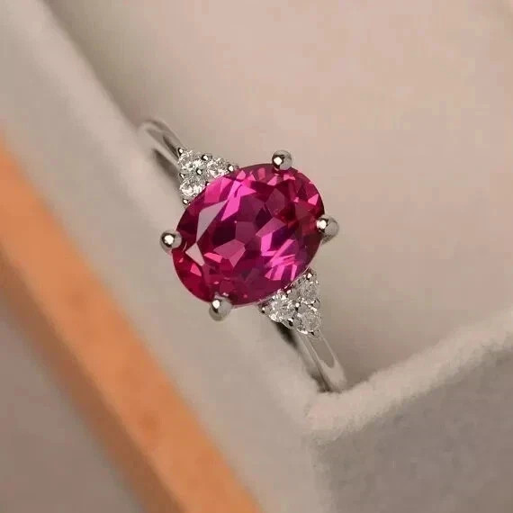 1.Ct Oval Ruby Simulated Diamond Solitaire Engagement Ring 14K White Gold finish
